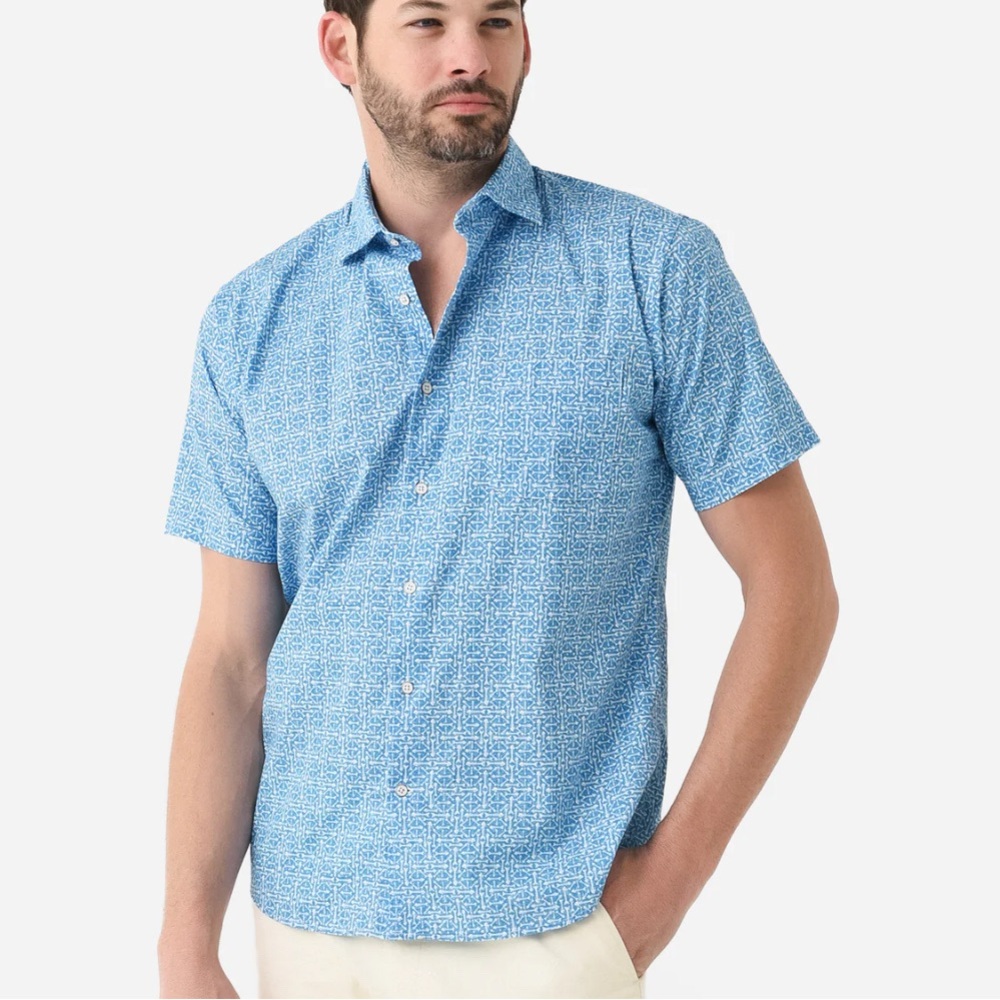 Peter Millar Fin Rays Print Button Down Shirt Cot… - image 1